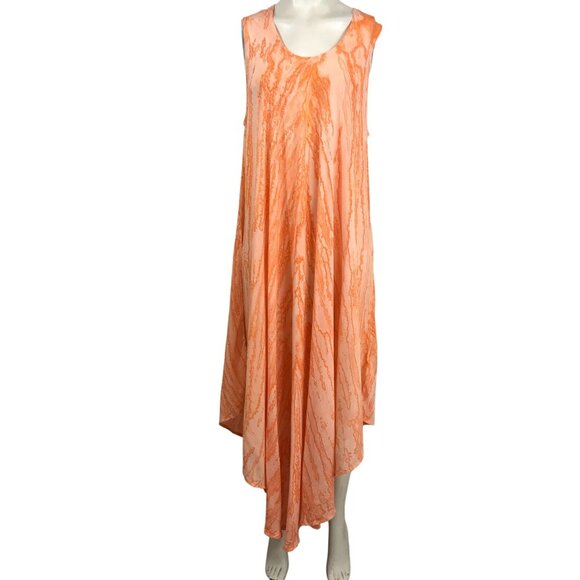SAKKAS - WOMEN'S ONE SIZE - SALMON PEACH TIE DYE BOHO 100% RAYON SUMMER DRESS - Picture 1 of 10
